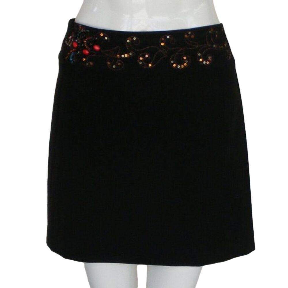 new CACHE Mini Skirt, 30" Waist, Embellished waist, Back zip, Black, Beaded
